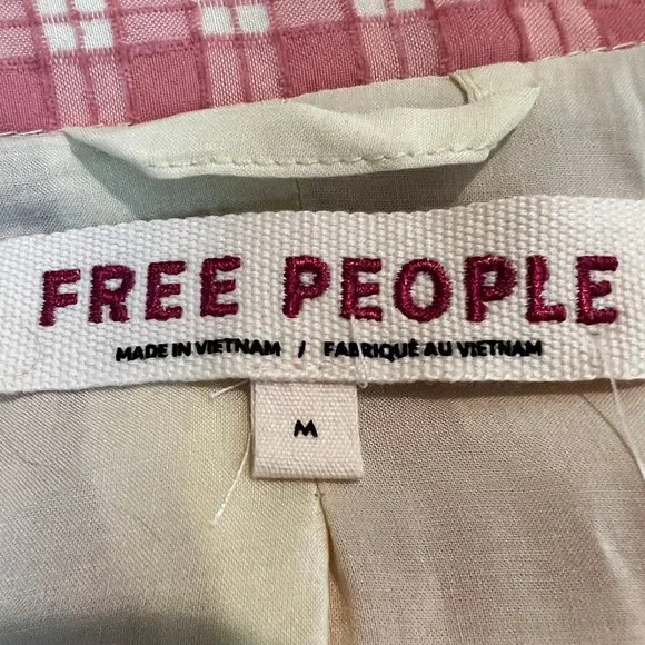 NWT FREE PEOPLE Pink/Rose Olivia Gingham Lightweight Blazer Trench Jacke… - Picture 11 of 16